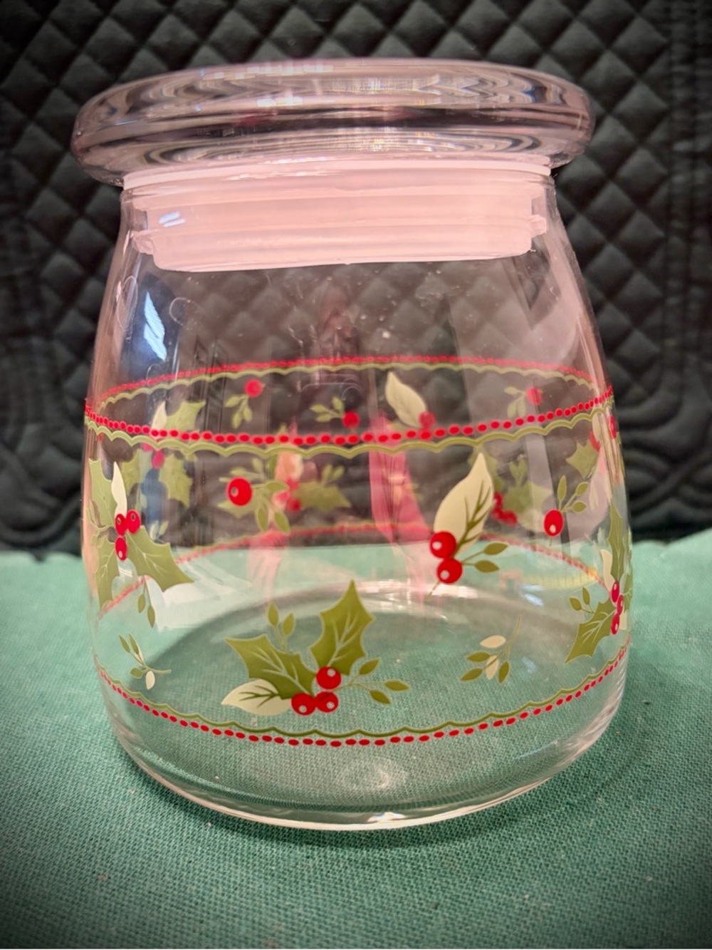 Vintage Libbey Christmas Holly Berry Glass Jar